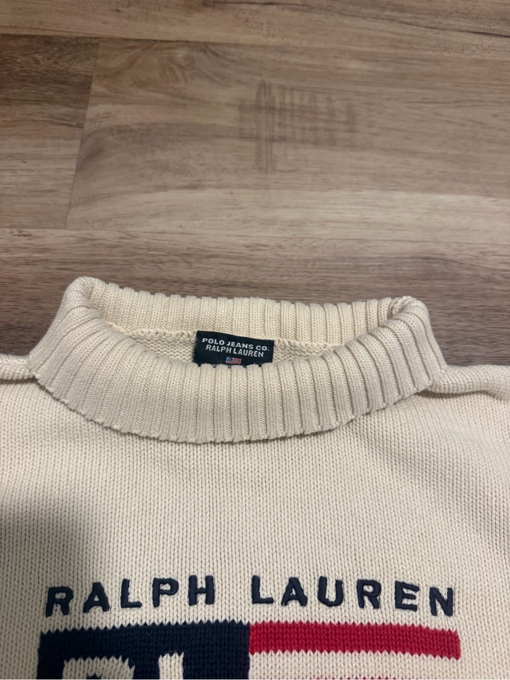 Vintage Polo Ralph Lauren Jeans Co American Flag Sweater Womens L Roll Neck Mock - Picture 4 of 10